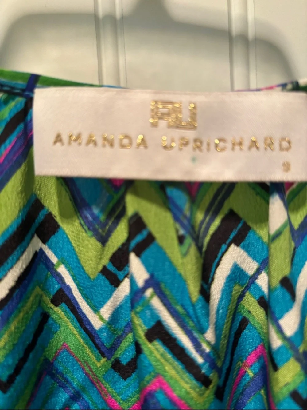 Amanda Uprichard Silk Drawstring Waist Multi Colored Chevron Pattern Dress Sz S